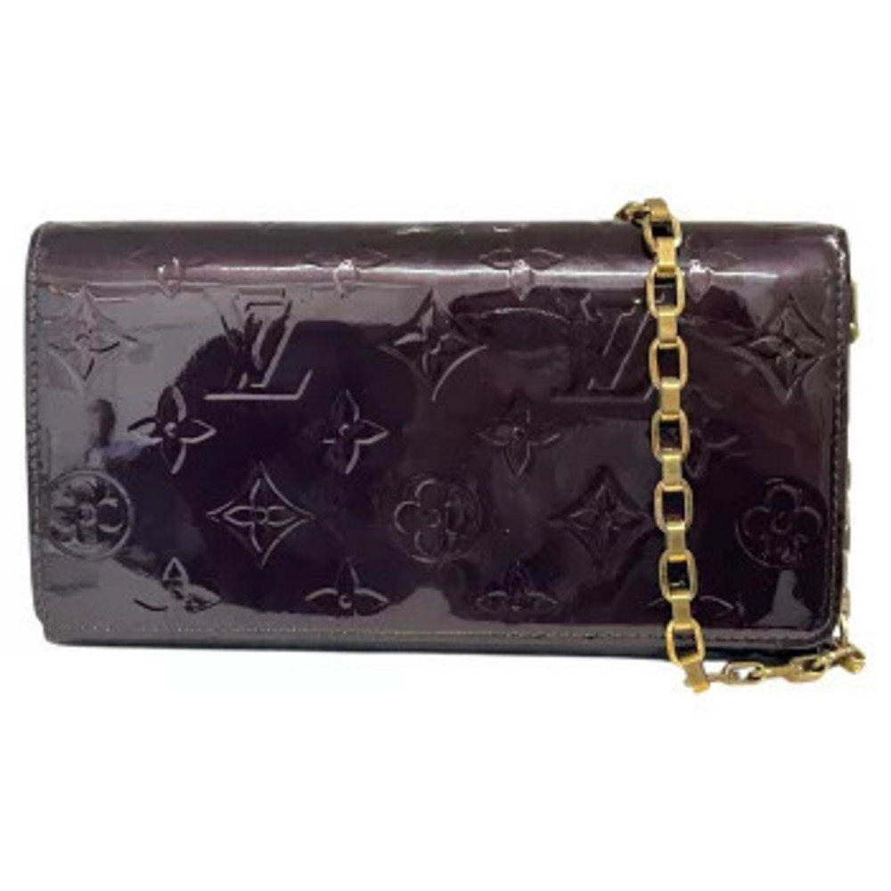 LOUIS VUITTON Monogram Vernis Portefeuille Sarah Chain Wallet Brown Long